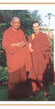Lama Zopa Rinpoche and Lama Tenzin Osel Rinpoche, Sera Monastery, 1997.